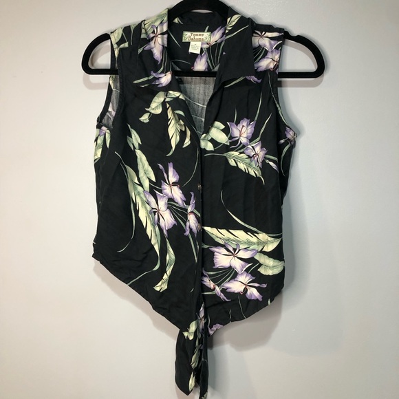Tommy Bahama 100% Silk Hawaiian Tropical Floral Print Tie Front Top - Picture 4 of 13